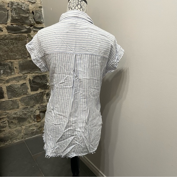 Aerie Blue and White Button Down Casual Short Sleeved Top - Picture 4 of 5